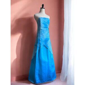 Vintage 90s Strapless Prom Gown | Y2KSky Blue Glitter Mesh dress | Size M